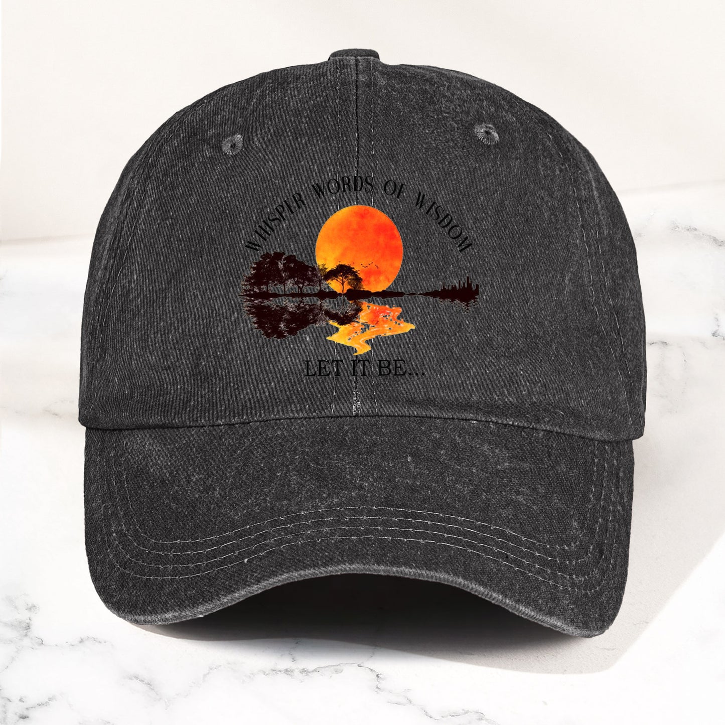 The Beatles Let It Be Whisper Words Of Wisdom Lyrics Graphic Denim Cap – Retro Rock Music Fan Cap (With Box)