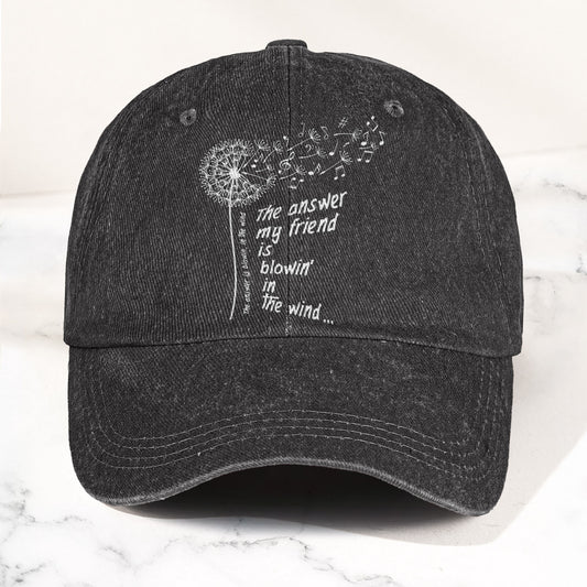 Bob Dylan Blowin In The Wind Dandelion Lyrics Folk Music Merch Denim Cap – Retro Vintage Dad Cap Gift For Dad (With Box)