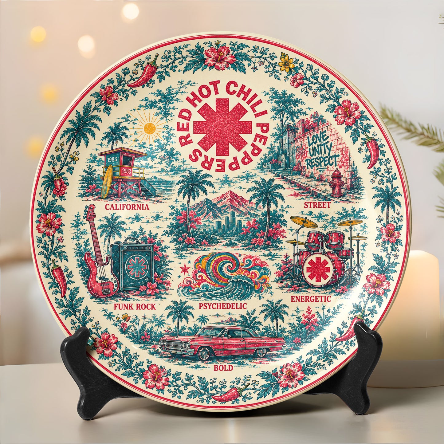 Red Hot Chili Peppers Ceramic Display Plate with Stand – California Rock Art Decor
