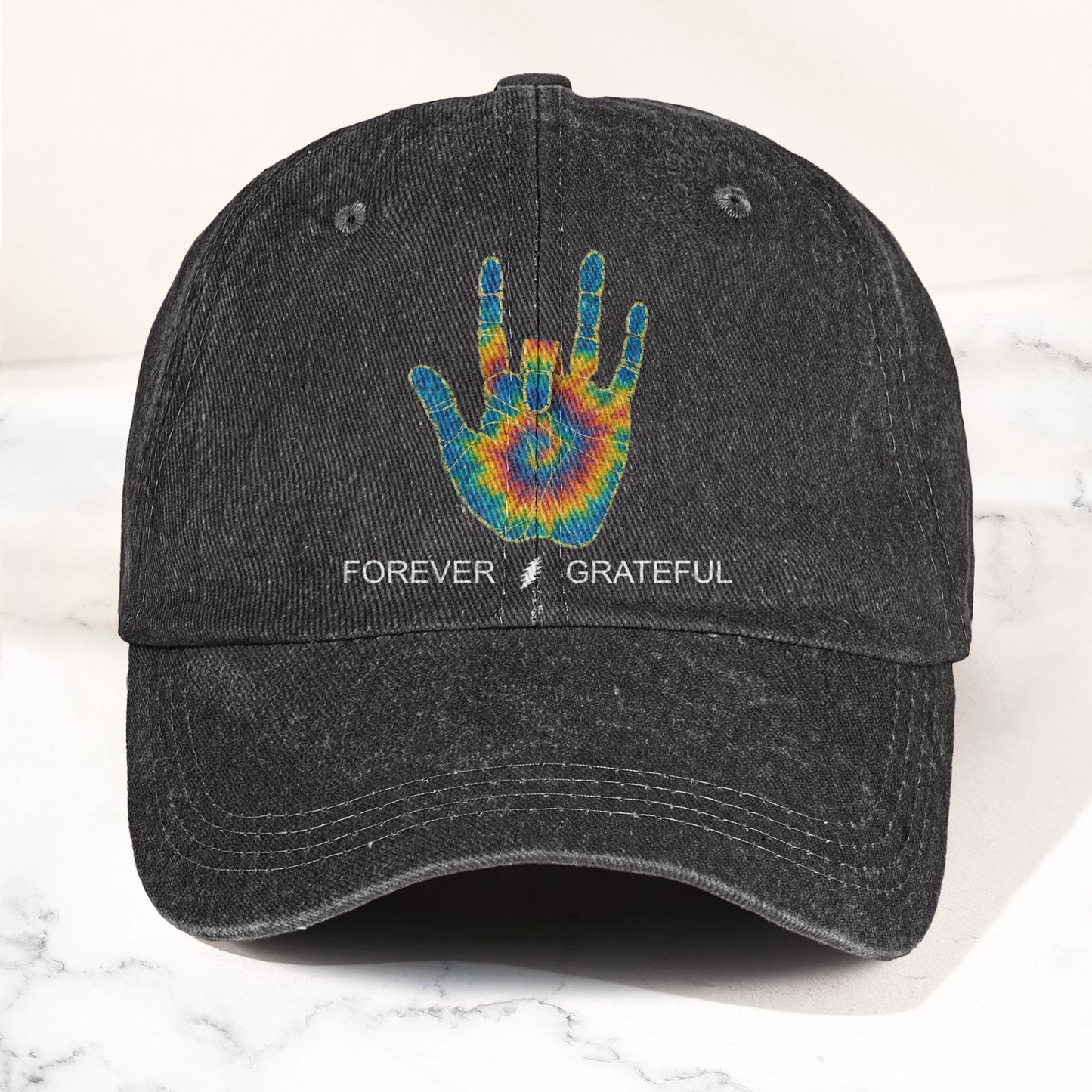 Jerry Garcia Handprint Tie Dye Denim Cap – Retro Music Grateful Dead Cap Gift For Dad (With Box)