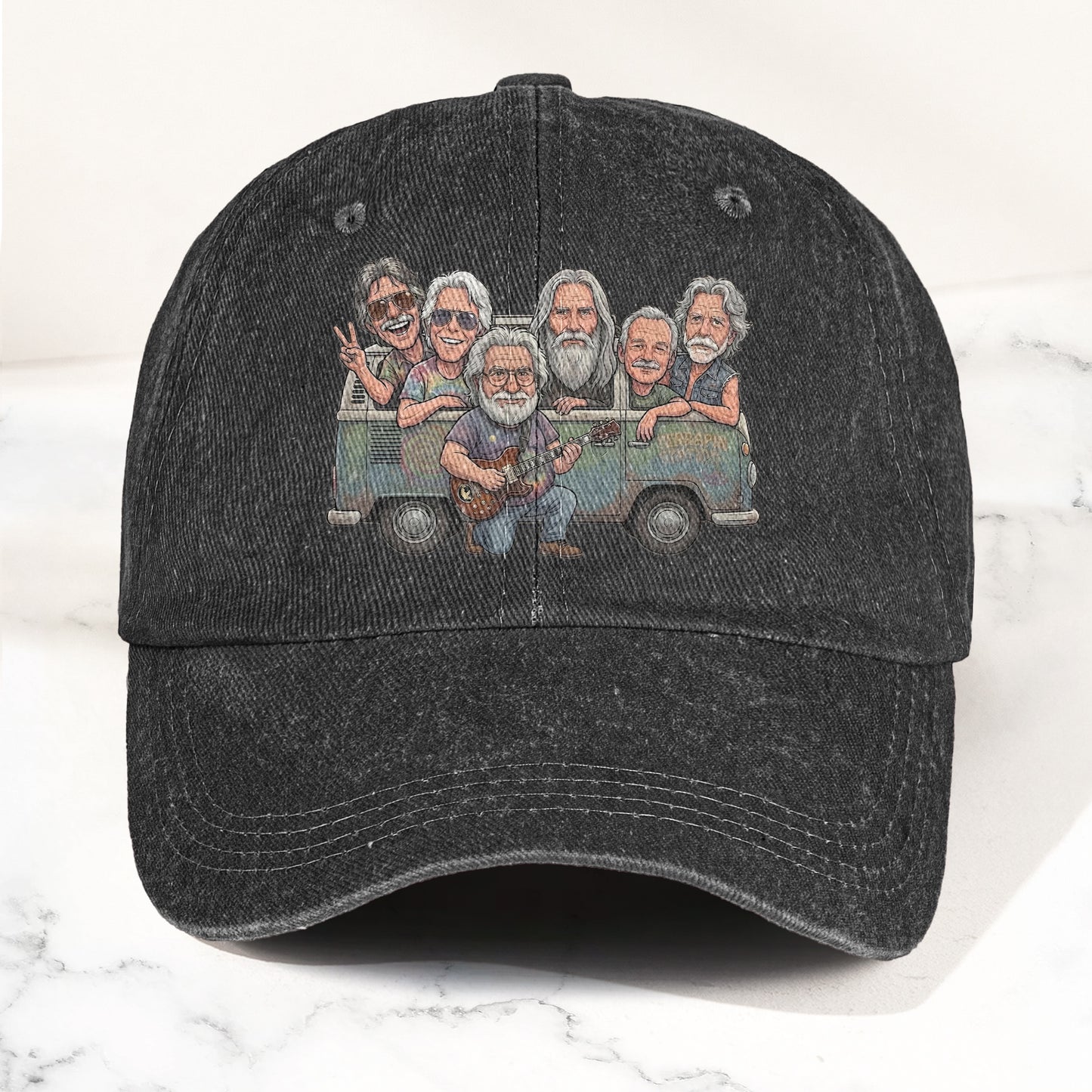 Grateful Dead Band Cartoon VW Bus Graphic Music Merch Denim Cap – Retro Vintage Dad Cap Gift For Dad (With Box)