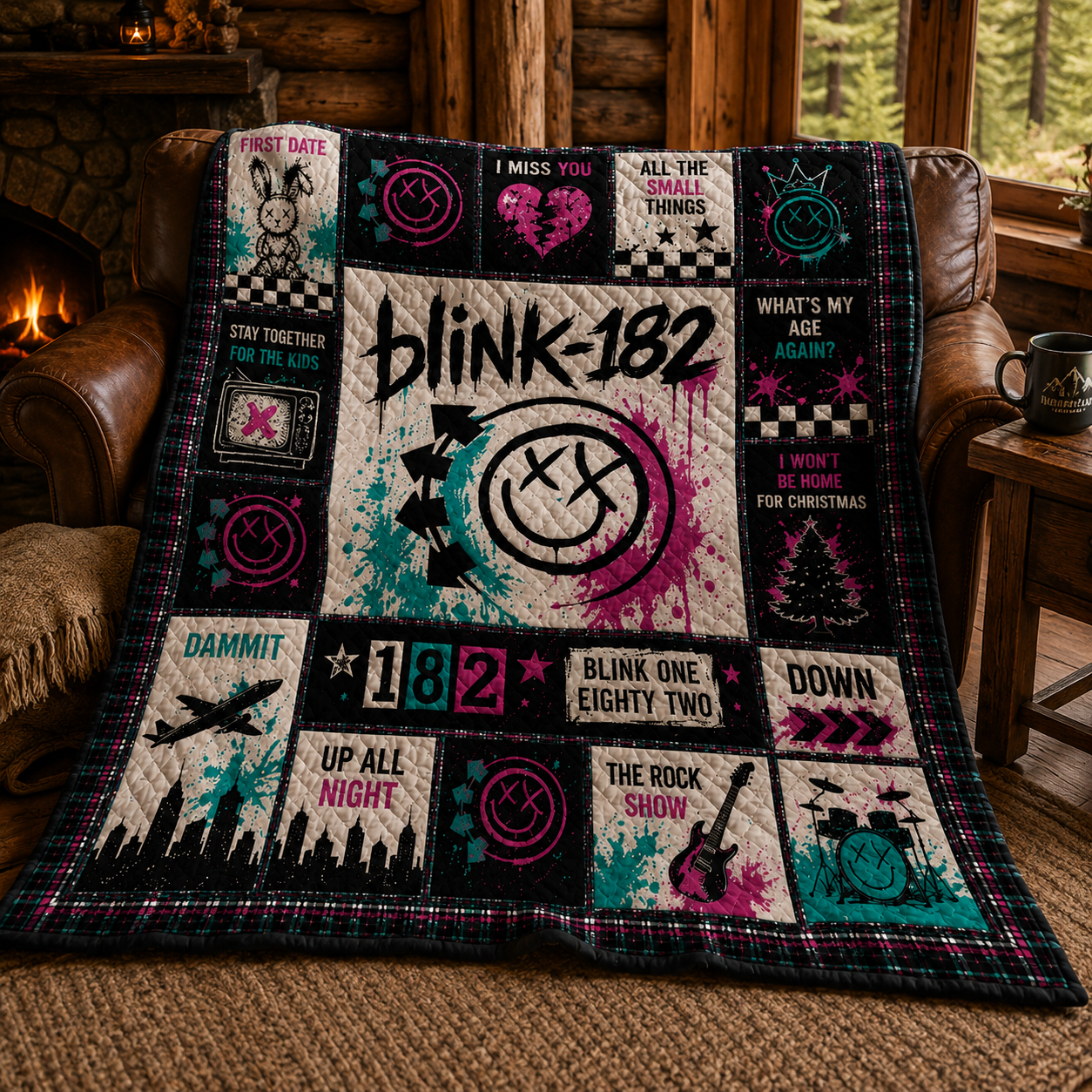 Blink-182 Pop Punk Quilt Blanket – Nostalgic Journey In Every Stitch
