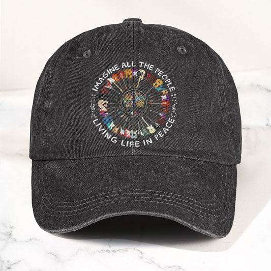 Imagine All The People Living Life In Peace Denim Cap – Retro Music John Lenon Cap Gift For Dad (With Box)