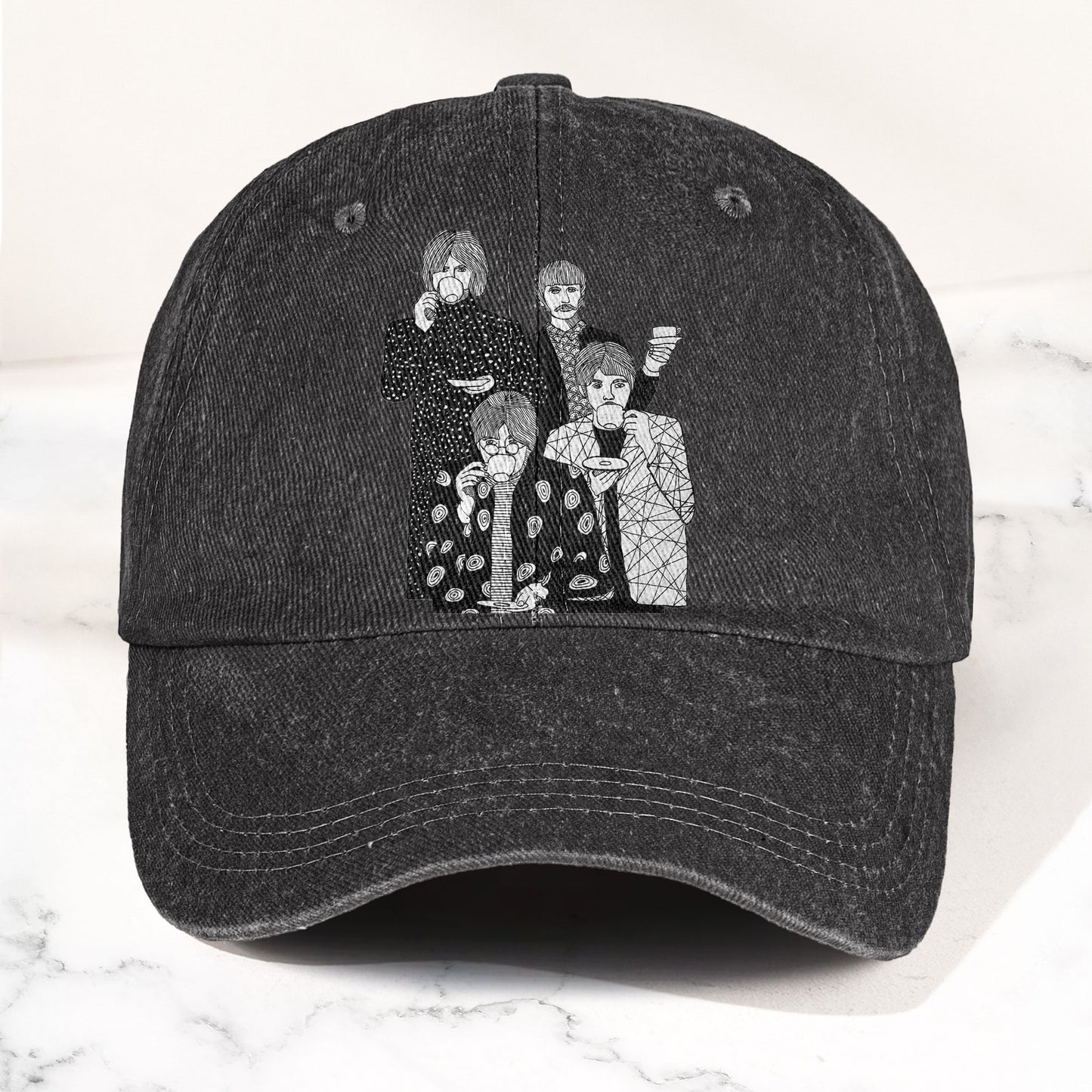The Beatles Drinking Tea Denim Cap – Retro Vintage Rock Band Dad Cap Gift For Dad (With Box)