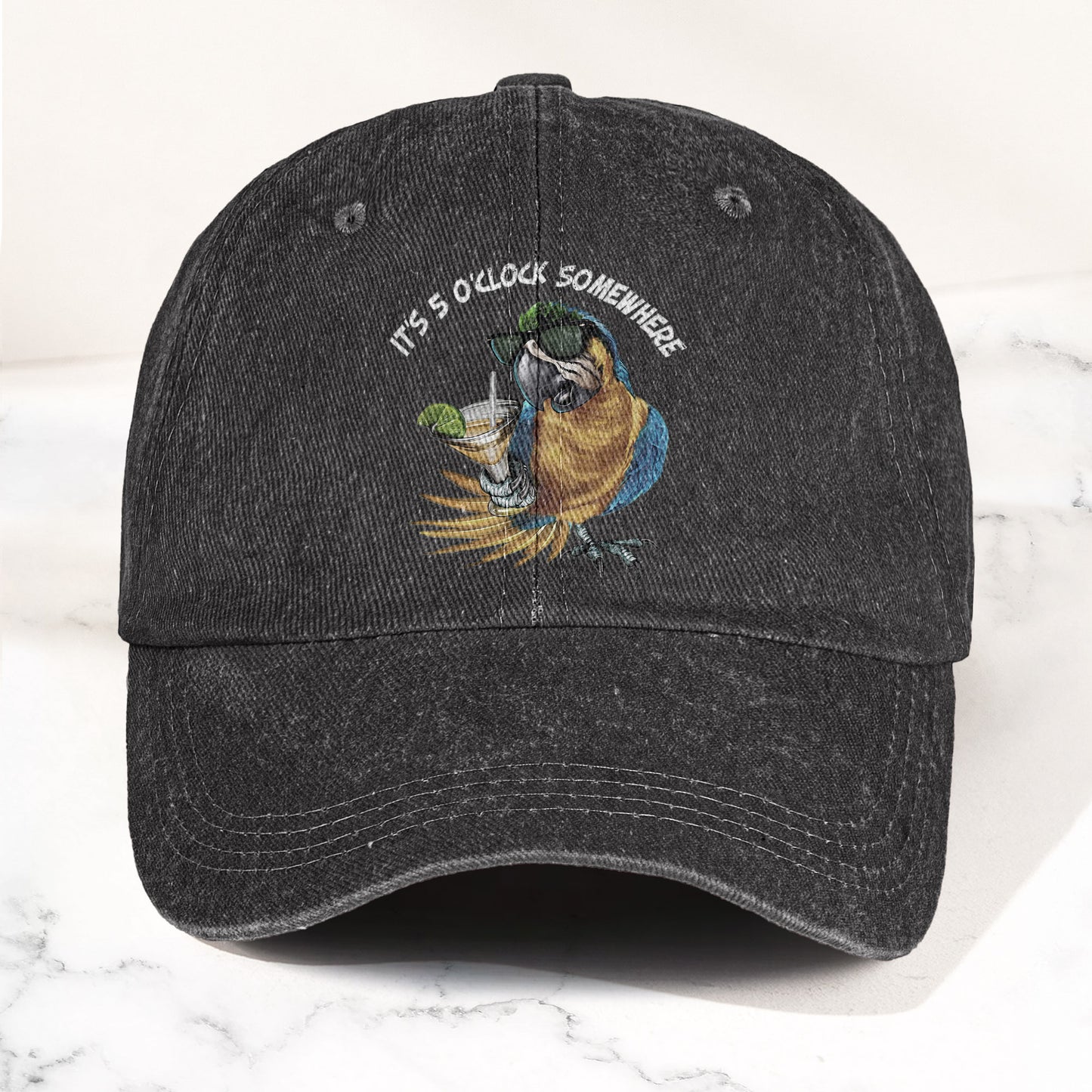 It's 5 O'Clock Somewhere Denim Cap – Retro Jimmy Buffett Tribute Dad Baseball Cap (With Box)