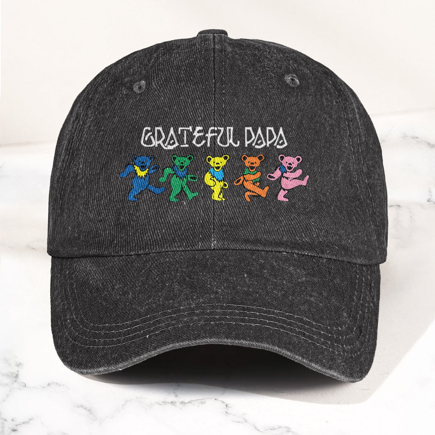 Grateful Papa Dancing Bears Denim Cap – Vintage Music Grateful Dead Merch Gift for Dad (With Box)