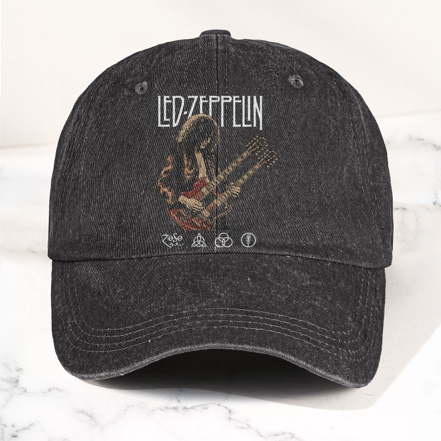 Led Zeppelin Jimmy Page Zoso Logo Denim Cap – Retro Vintage Dad Cap Gift For Dad (With Box)