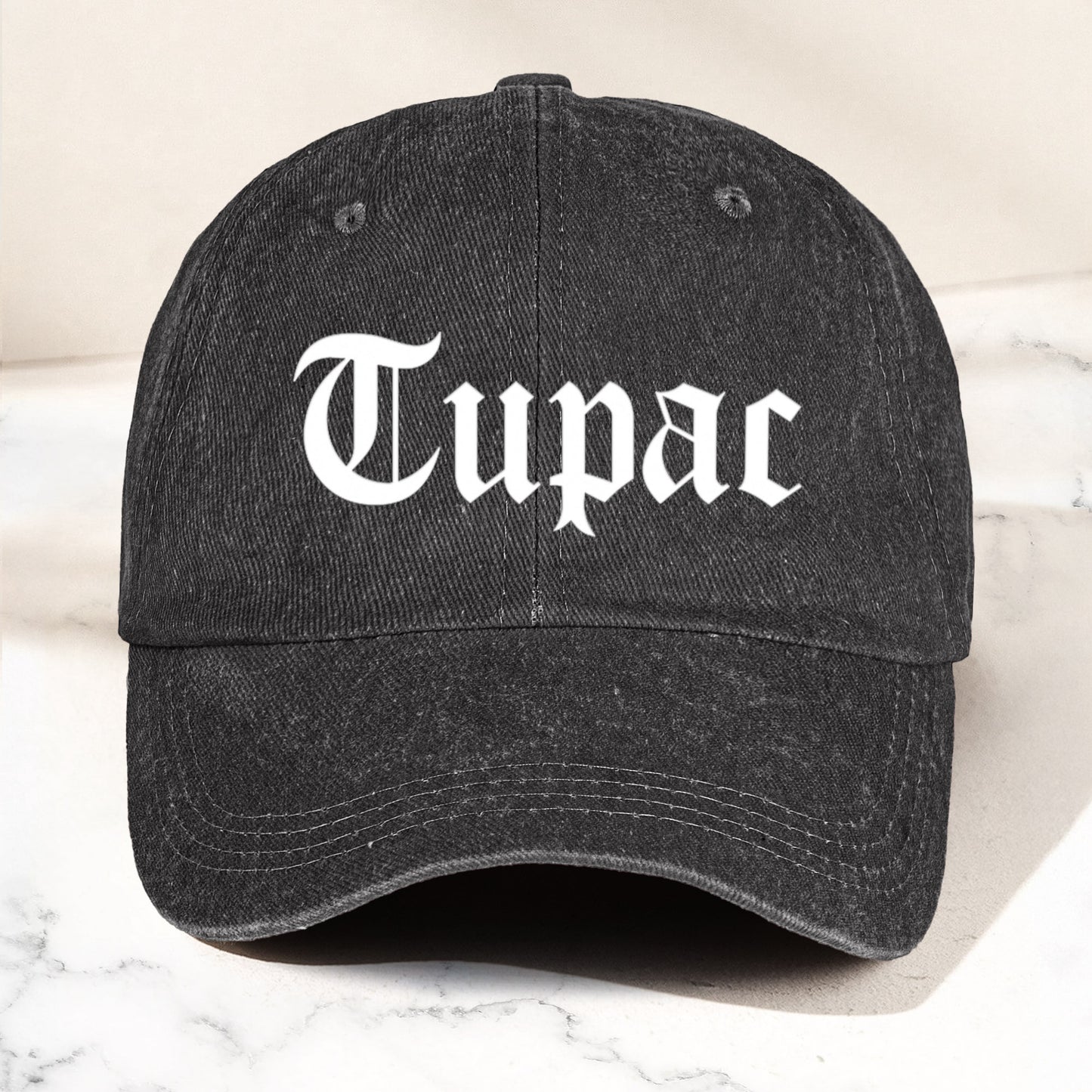 2Pac Denim Dad Cap – Classic Old English Logo Design ( With BOX)