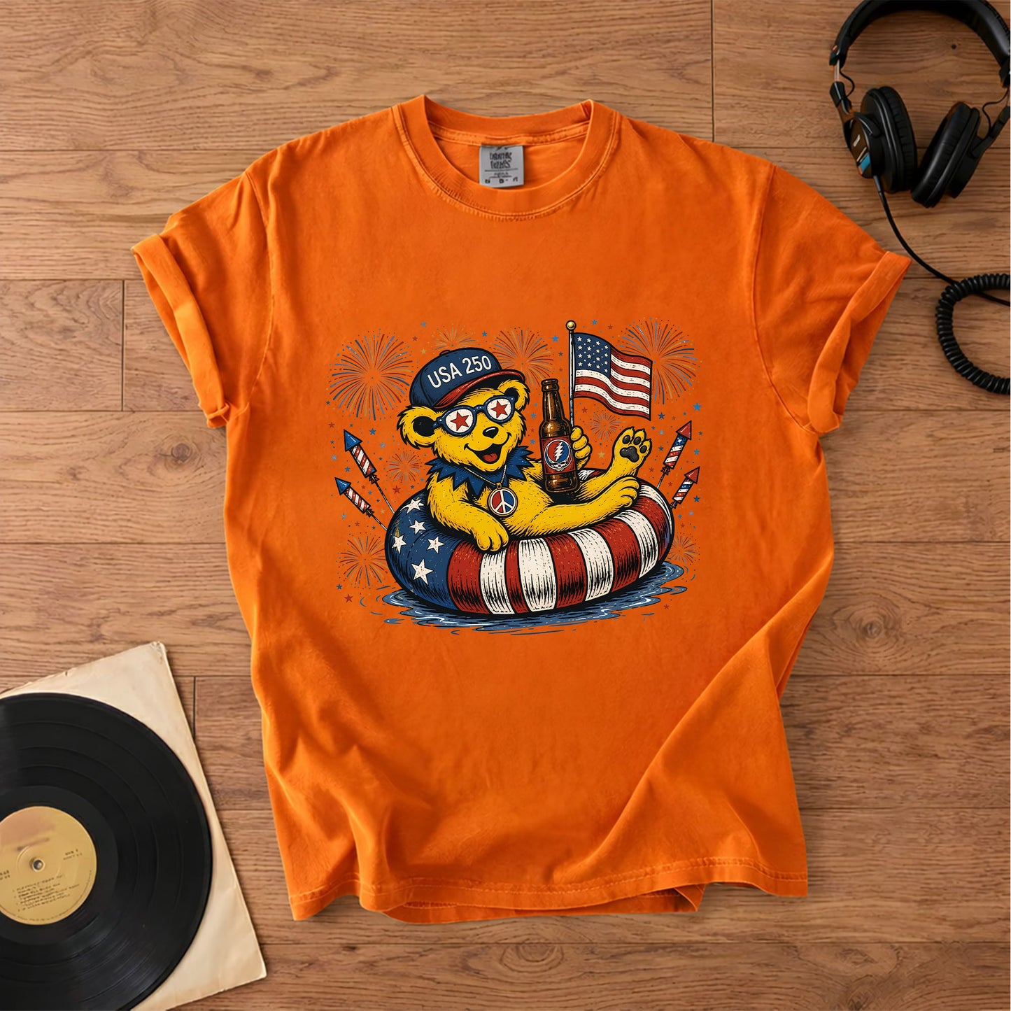 Grateful Dead USA 250 Fireworks Bear 4th of July Graphic T-Shirt – Retro Rock Music Fan Merch Tee