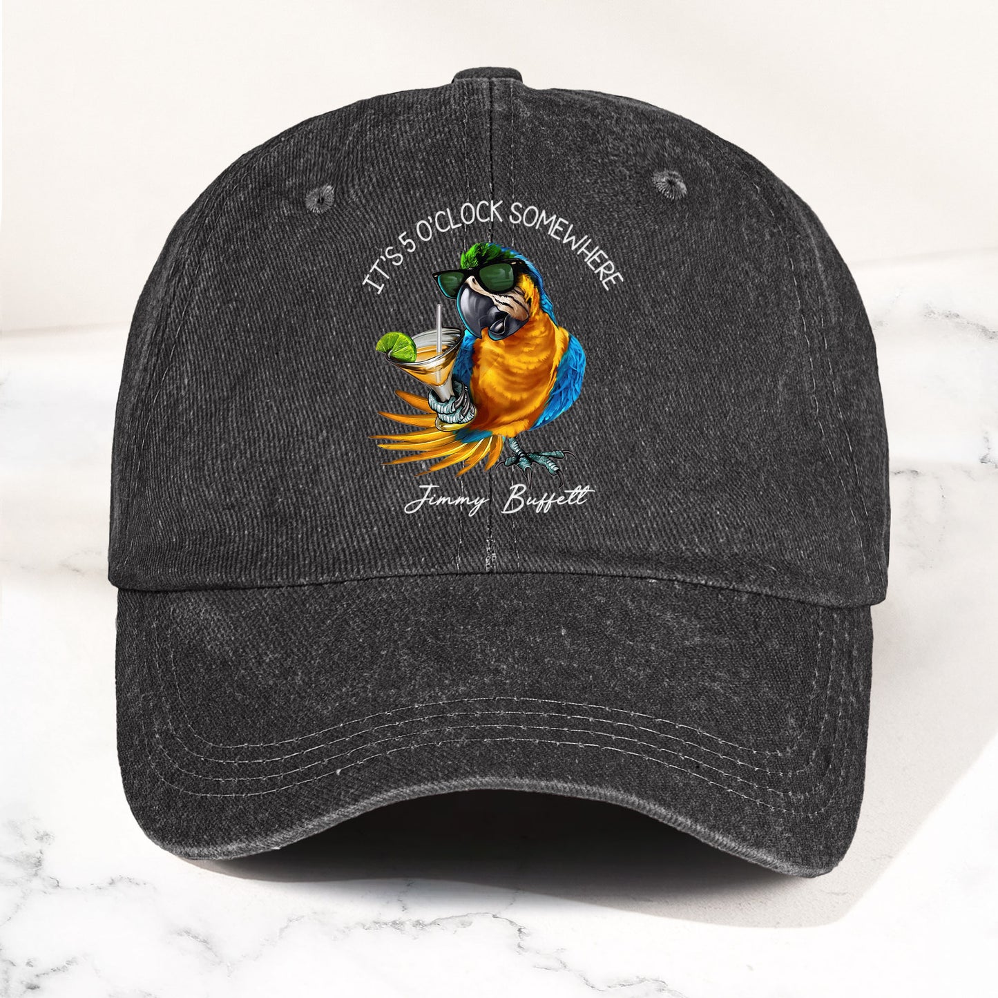 Jimmy Buffett "It's 5 O’Clock Somewhere" Denim Dad Cap – Vintage Tropical Hat
