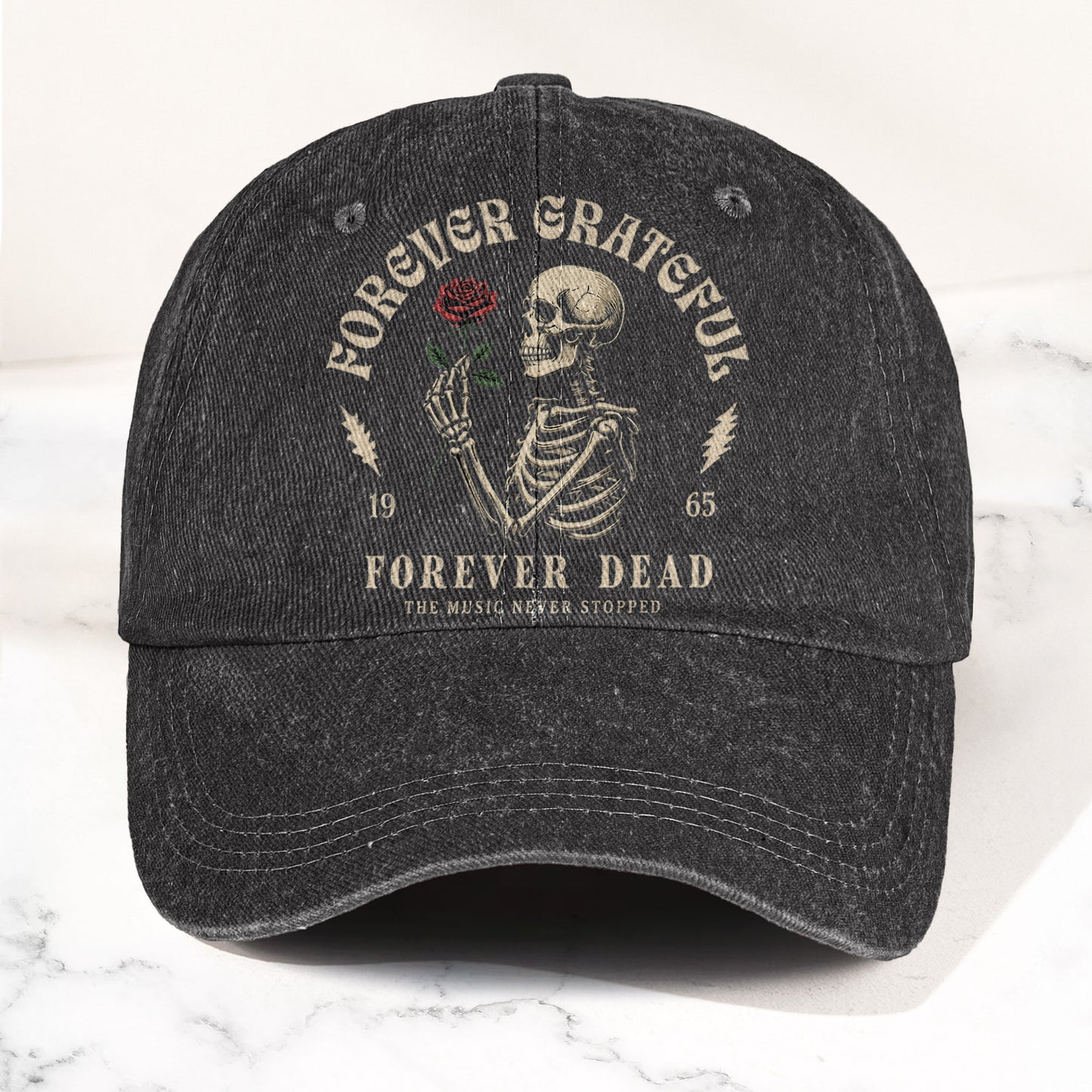 Grateful Dead 60th Anniversary Skeleton Rose Forever Dead Denim Cap – Retro Vintage Dad Cap Gift For Dad (With Box)