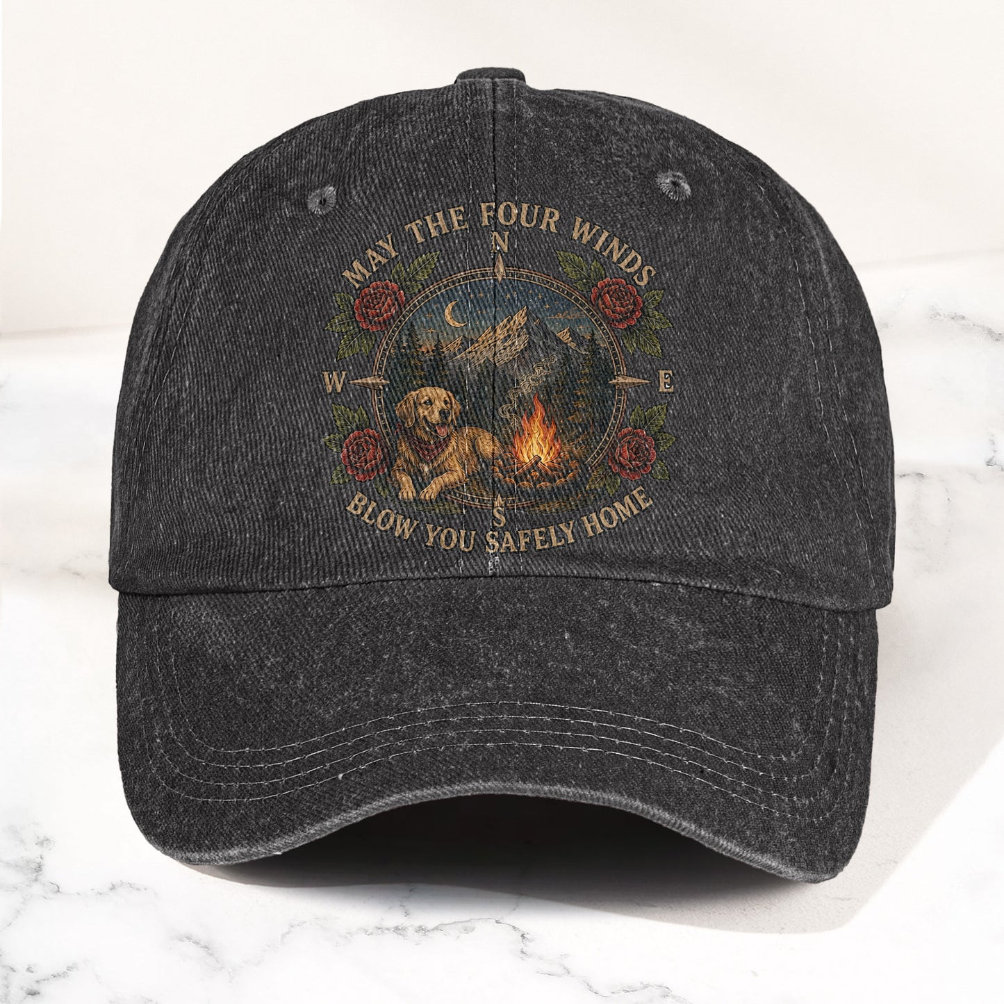 Grateful Dead Franklin's Tower May The Four Winds Blow You Safely Home Dog Campfire Denim Cap – Retro Vintage Dad Cap Gift For Dad (With Box)