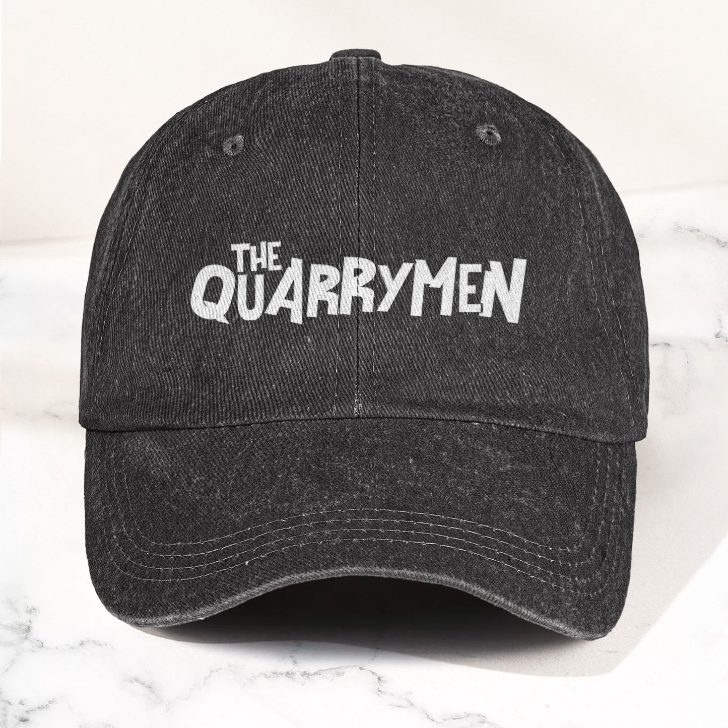 The Quarrymen Text Logo Denim Cap – Retro Rock Music Fan Cap (With Box)