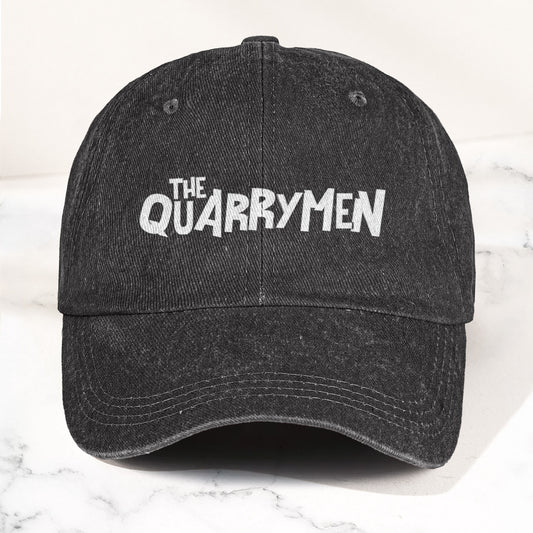 The Quarrymen Text Logo Denim Cap – Retro Rock Music Fan Cap (With Box)