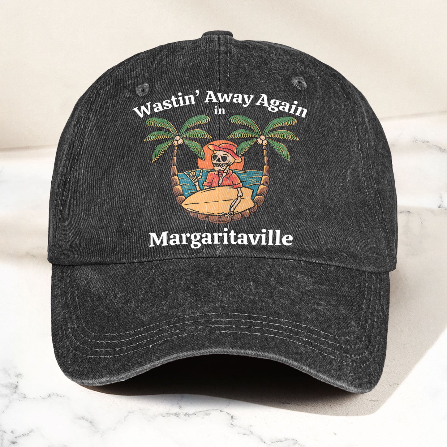 Wastin' Away Again in Margaritaville Denim Cap – Retro Jimmy Buffett Inspired Dad Hat (With Box)