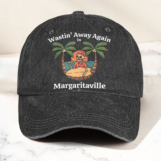 Wastin' Away Again in Margaritaville Denim Cap – Retro Jimmy Buffett Inspired Dad Hat (With Box)