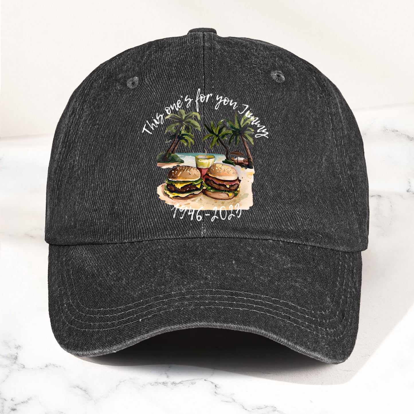Jimmy Buffett Tribute Denim Dad Cap – "This One’s For You Jimmy" Vintage Hat