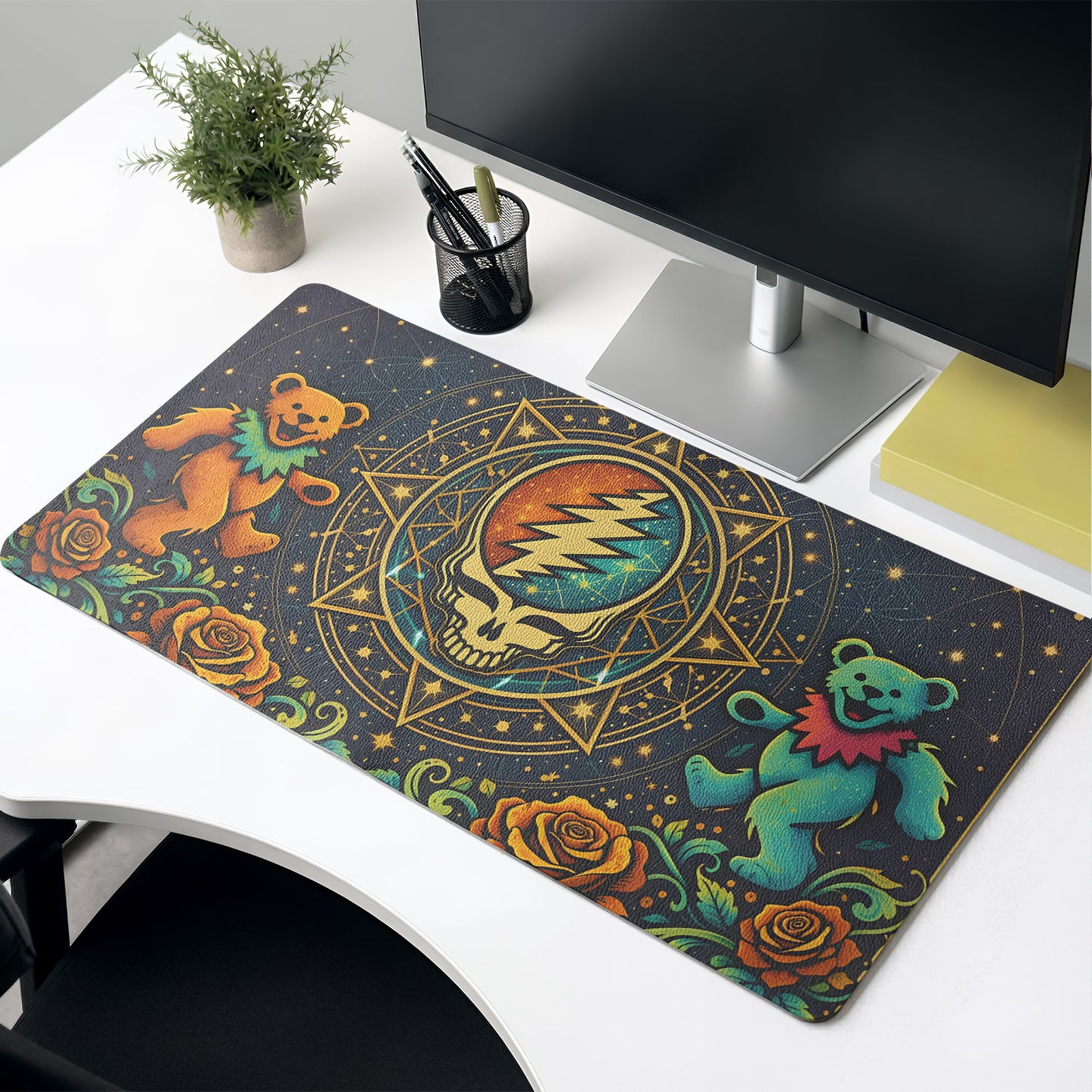 Grateful Dead Steal Your Face with Dancing Bears Desk Mat – Non-slip Keyboard Pad Gift For Music Lovers