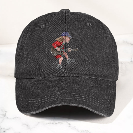 Angus Young In His Guitar Denim Dad Cap – Retro AC/DC Design (With BOX)
