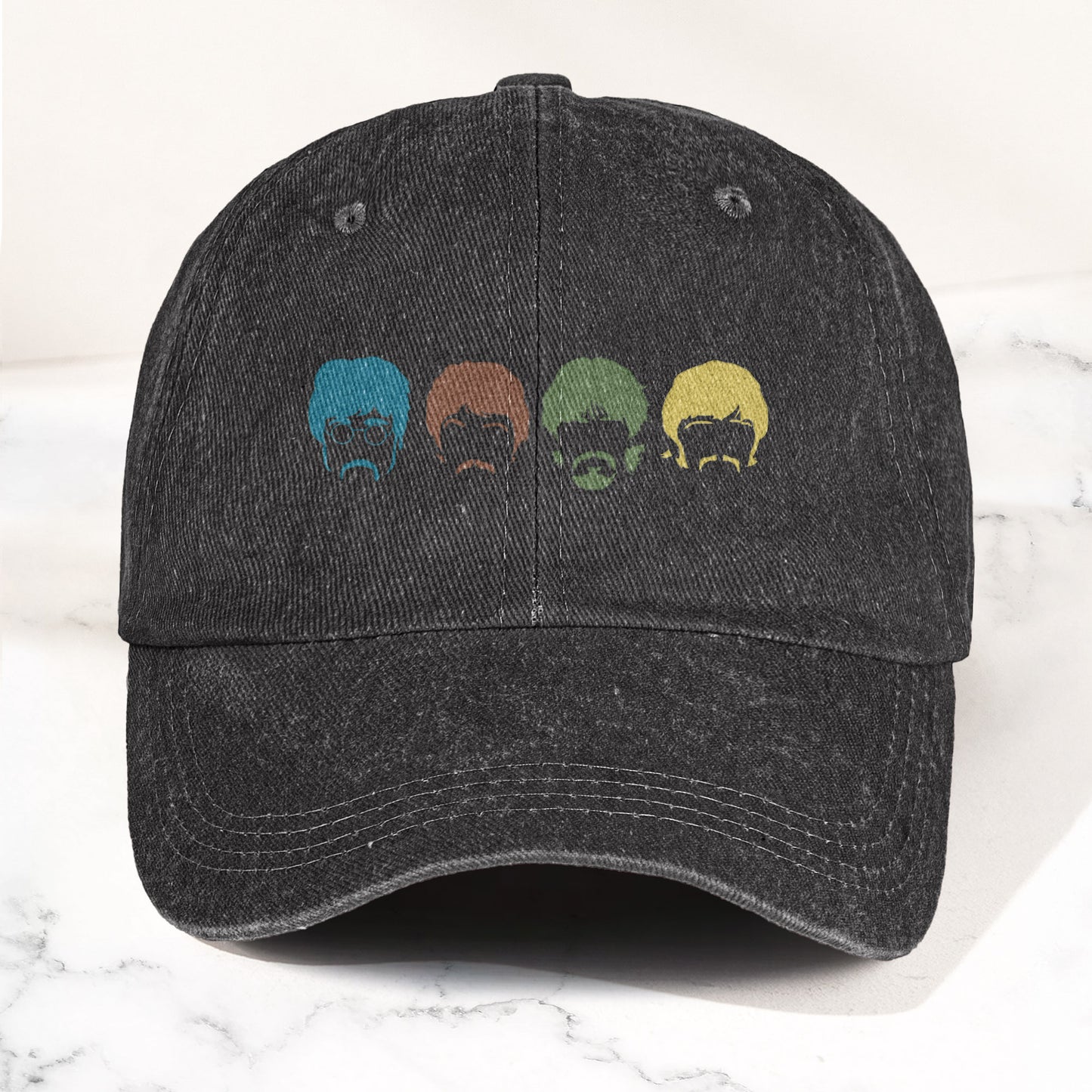 The Fabulous Four Faces Denim Cap – Retro The Beatles Tribute Merch Dad Hat (With Box)