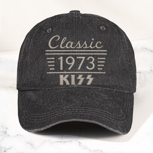 Kiss Classic 1973 Est Hard Rock Glam Metal Band Music Merch Denim Cap – Retro Vintage Dad Cap Gift For Dad (With Box)