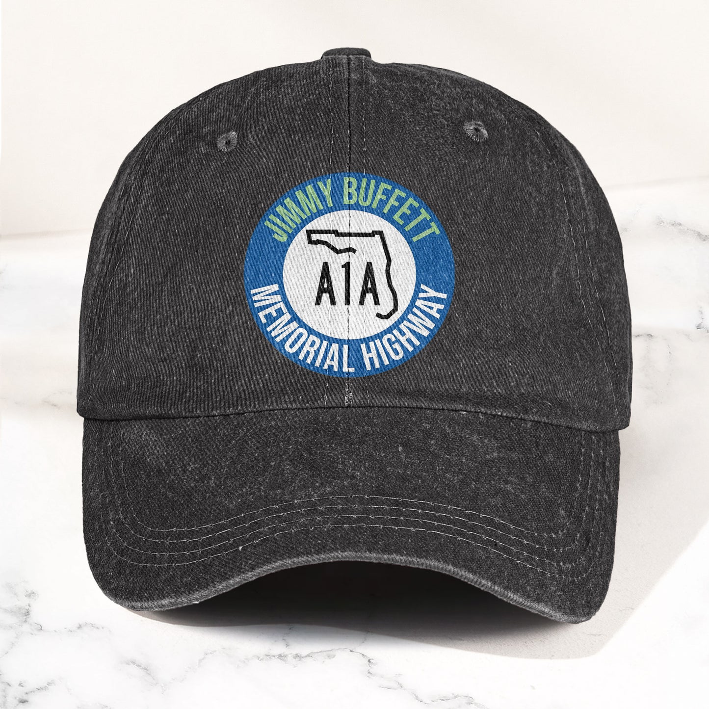 Jimmy Buffett A1A Memorial Highway Denim Cap – Retro Jimmy Buffett Tribute Dad Hat (With Box)