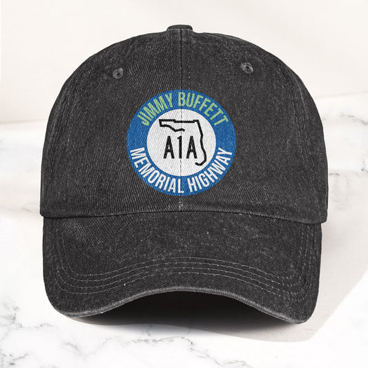 Jimmy Buffett A1A Memorial Highway Denim Cap – Retro Jimmy Buffett Tribute Dad Hat (With Box)