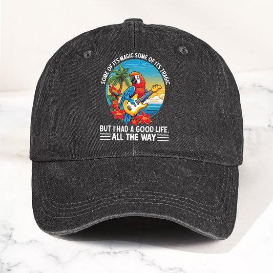 Tropical Parrot Denim Dad Cap – “I Had a Good Life All the Way” Island Music Vibes Hat (With BOX)