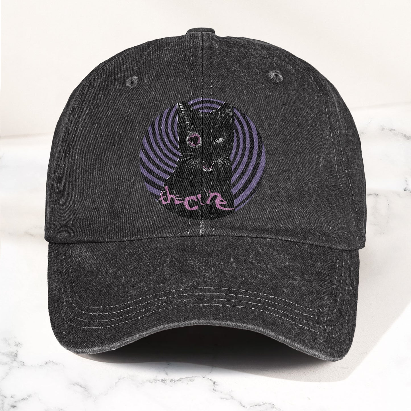The Cure Black Cat Denim Cap – Retro The Cure Tribute Merch Dad Hat (With Box)