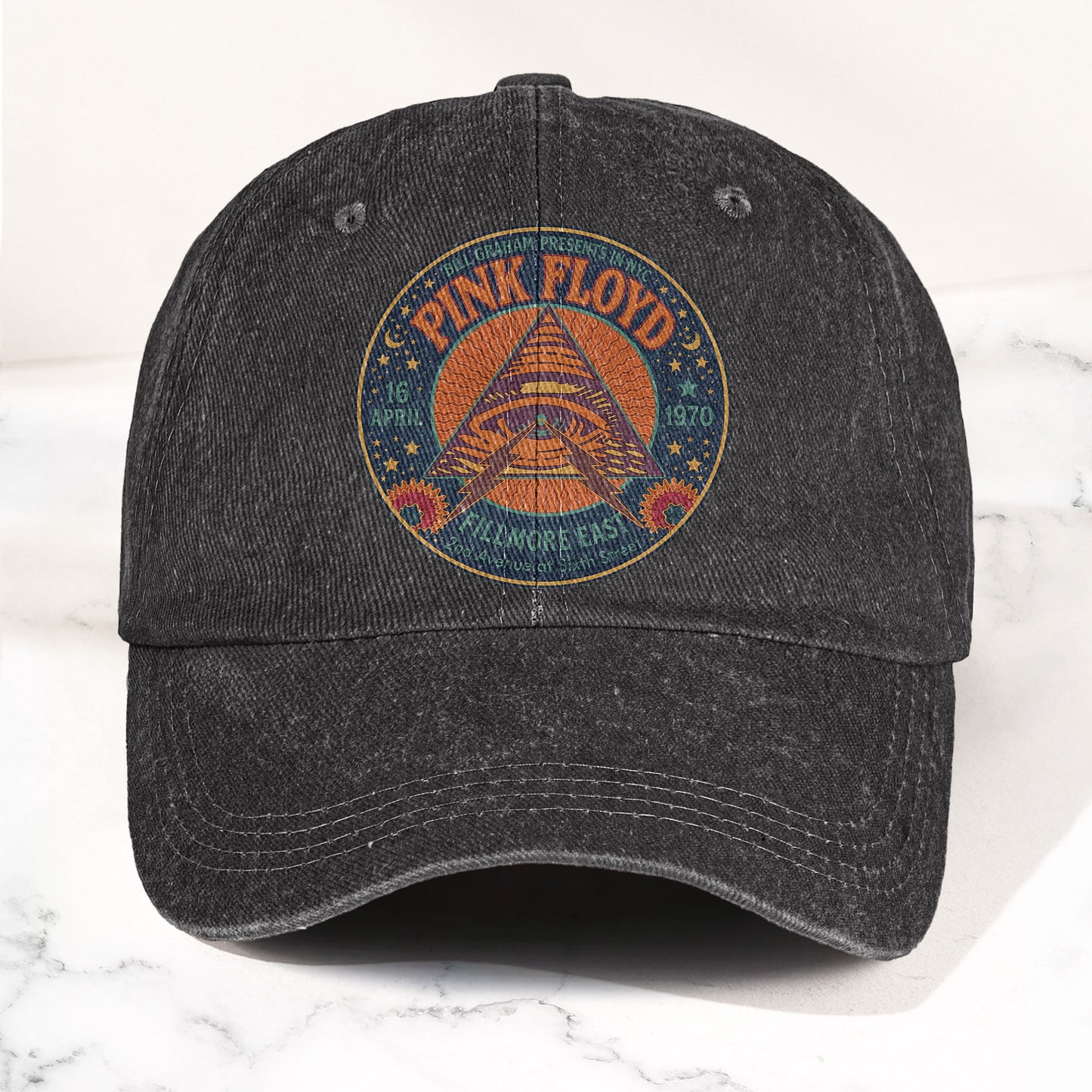 Pink Floyd 1979 Fillmore Poster Graphic Vintage Denim Cap – Retro Dad Cap (With Box)