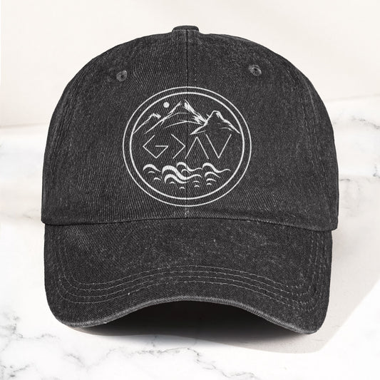 God Is Greater Than The Highs And Lows Denim Cap – Dad Cap Gift For Dad (With Box)