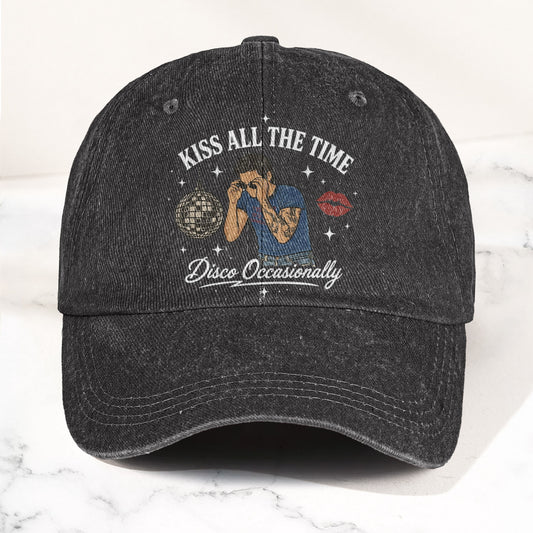 Kiss All The Time Disco Harry Styles Illustration Denim Cap – Retro Vintage Dad Cap Gift For Dad (With Box)