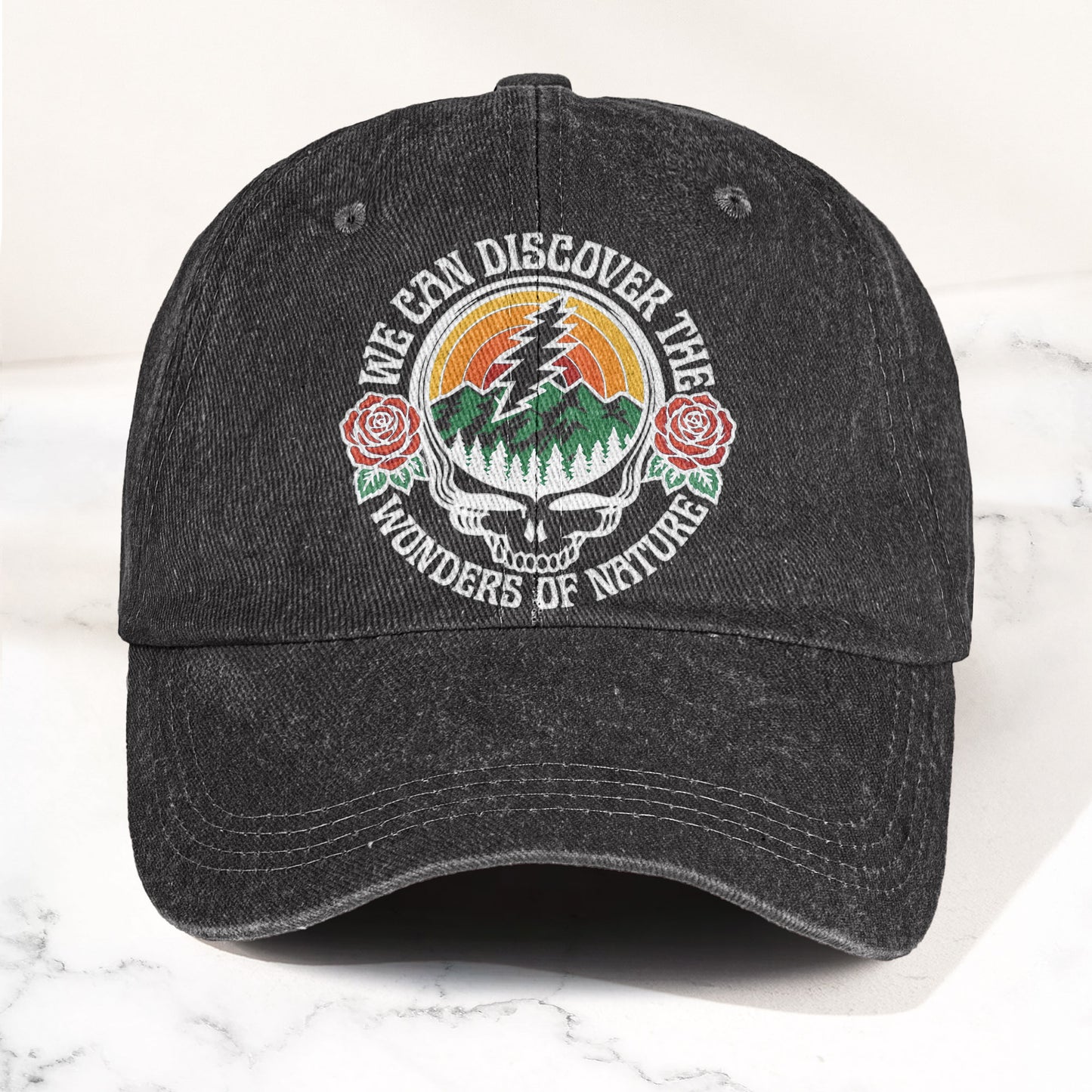 Grateful Dead We Can Discover The Wonders of Nature Skull And Rose Denim Cap – Retro Vintage Dad Cap Gift For Dad (With Box)