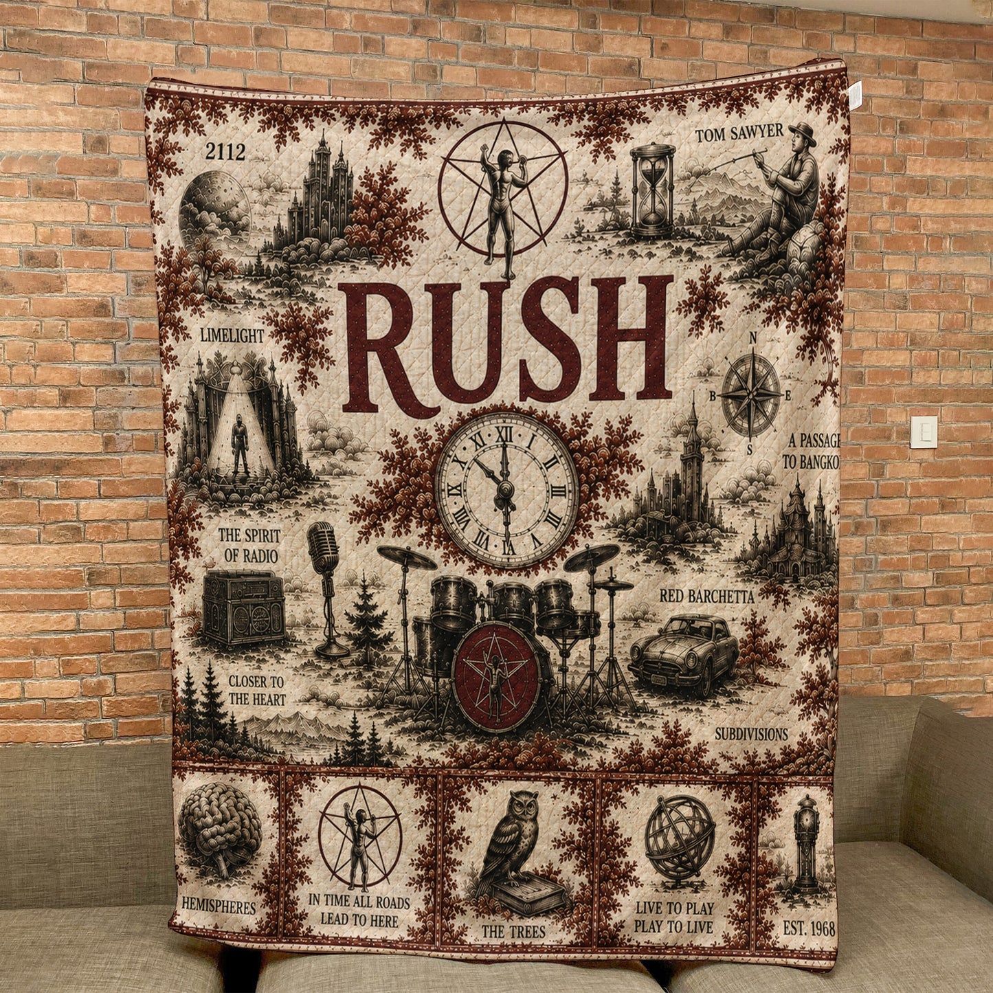 Rush Band Sherpa Blanket – Starman Vintage Sketch Collage Progressive Rock Blanket