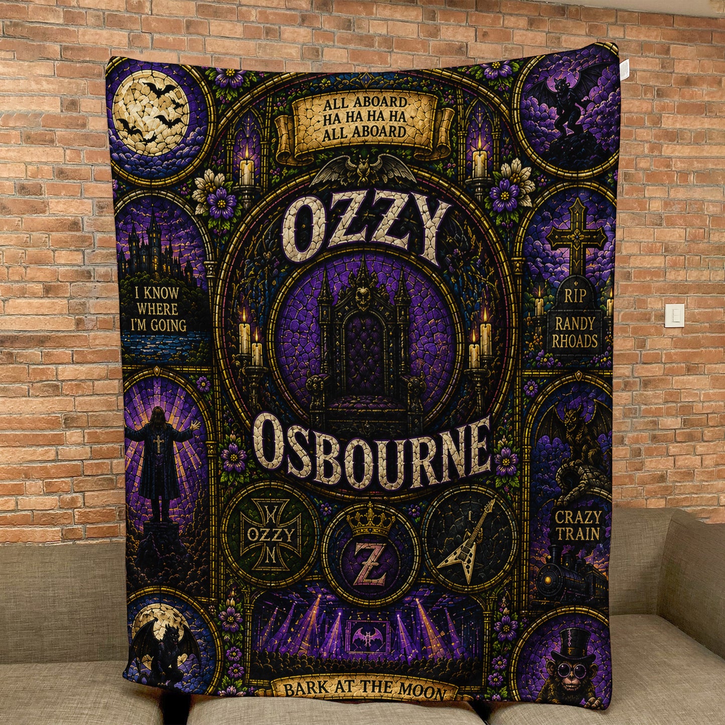 Ozzy Osbourne Sherpa Blanket – Crazy Train Stained Glass Blanket
