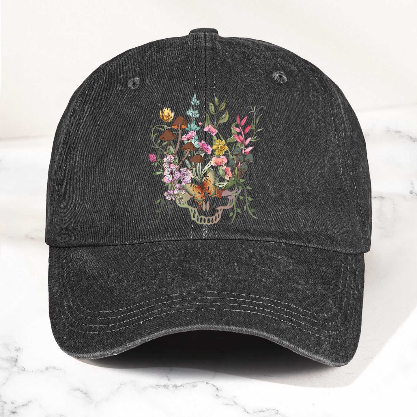 Grateful Dead Denim Dad Cap – Stealie Botanical Butterflies Design ( With BOX)