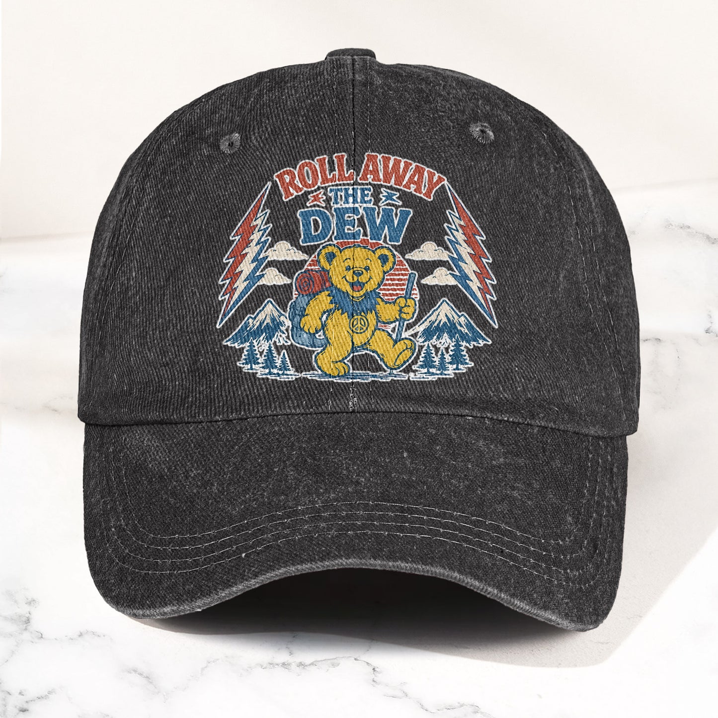 Grateful Dead Franklin's Tower Roll Away The Dew Dancing Bear Hiking Denim Cap – Retro Vintage Dad Cap Gift For Dad (With Box)