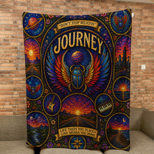 Journey Band Sherpa Blanket – Don't Stop Believin' Stained Glass Blanket