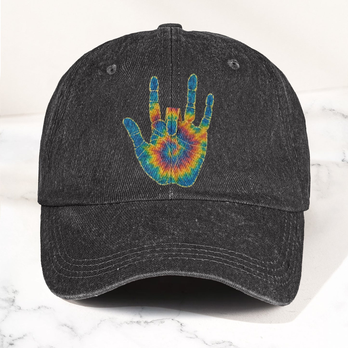 Jerry Garcia Handprint Tie Dye Denim Cap – Vintage Music Grateful Dead Merch Gift for Dad (With Box)