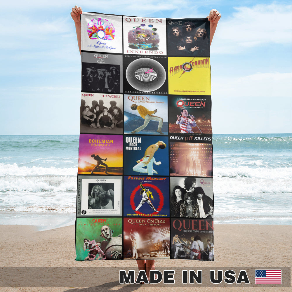 Queen Beach Towel – Album Cover Collage Classic Rock Towel