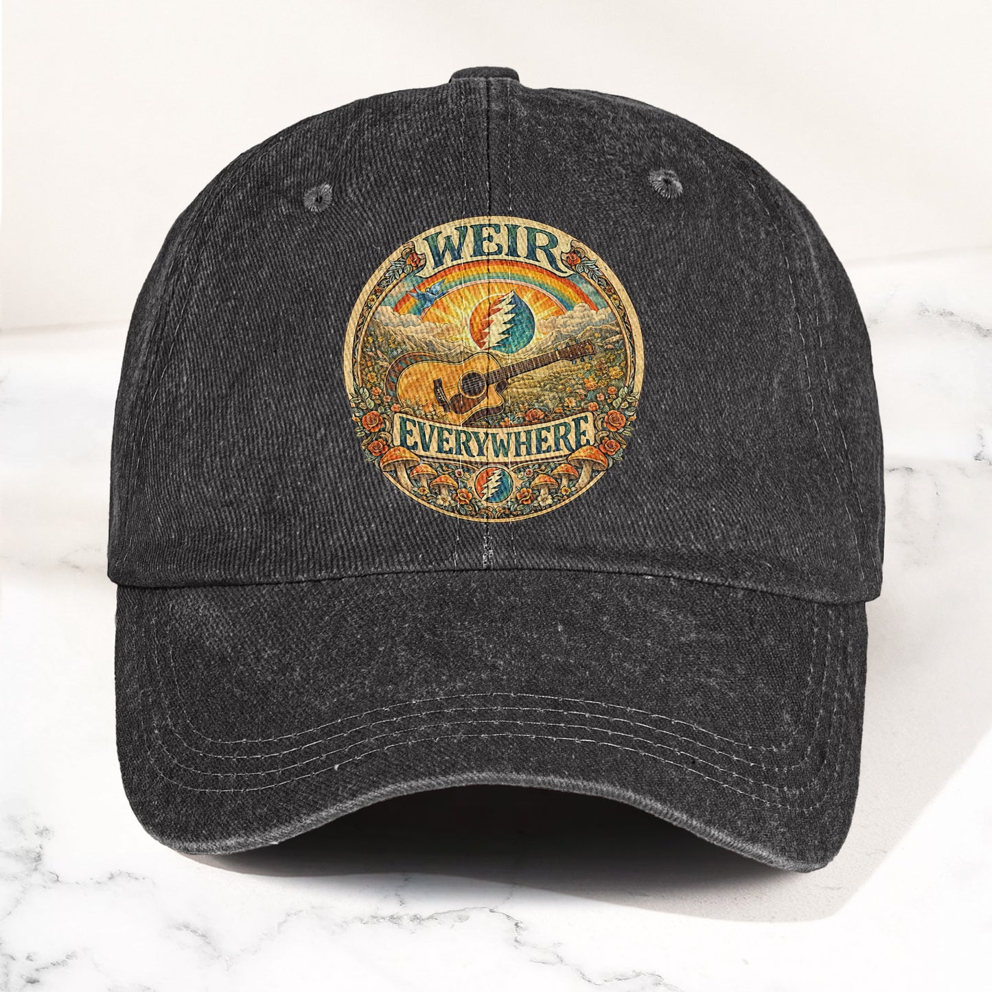 Grateful Dead Bob Weir Everywhere Acoustic Guitar Denim Cap – Retro Vintage Dad Cap Gift For Dad (With Box)