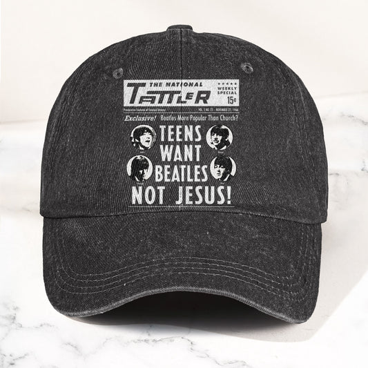 Teens Want Beatles Not Jesus Denim Cap – Retro Rock Music Fan Cap (With Box)