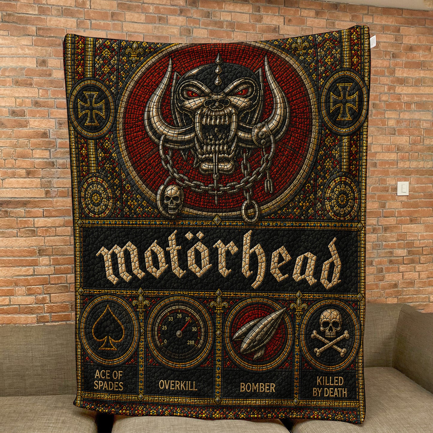 Motorhead Sherpa Blanket – Snaggletooth Warpig Stained Glass Heavy Metal Blanket
