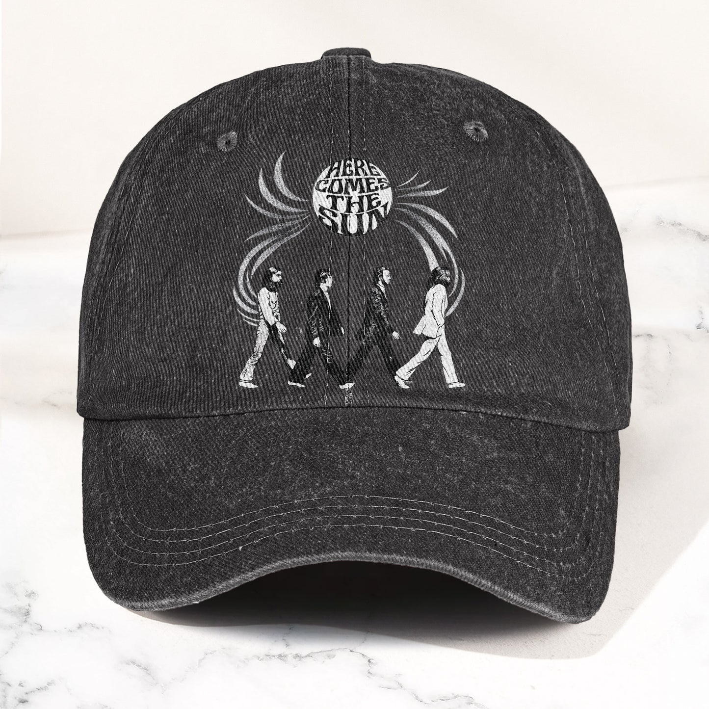 The Beatles Here Comes the Sun Denim Cap – Retro Rock Music Fan Cap Gift For Dad (With Box)