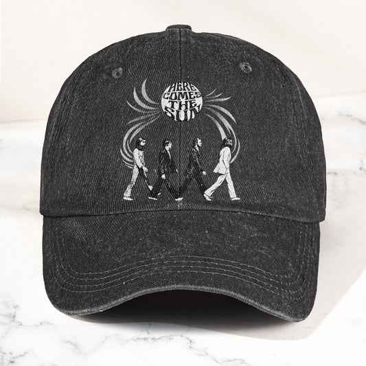 The Beatles Here Comes the Sun Denim Cap – Retro Rock Music Fan Cap Gift For Dad (With Box)