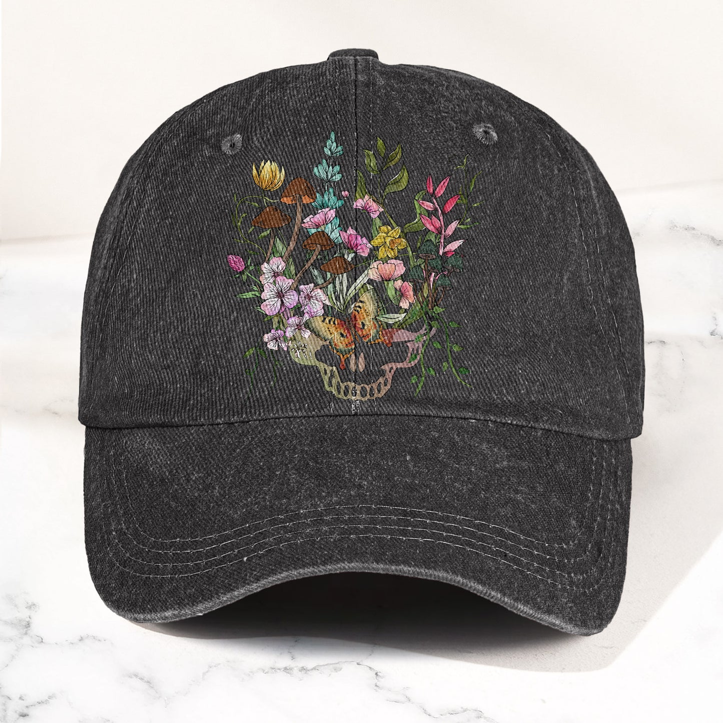 Grateful Dead Botanical Stealie Skull And Flower Denim Cap – Retro Vintage Dad Cap Gift For Dad (With Box)