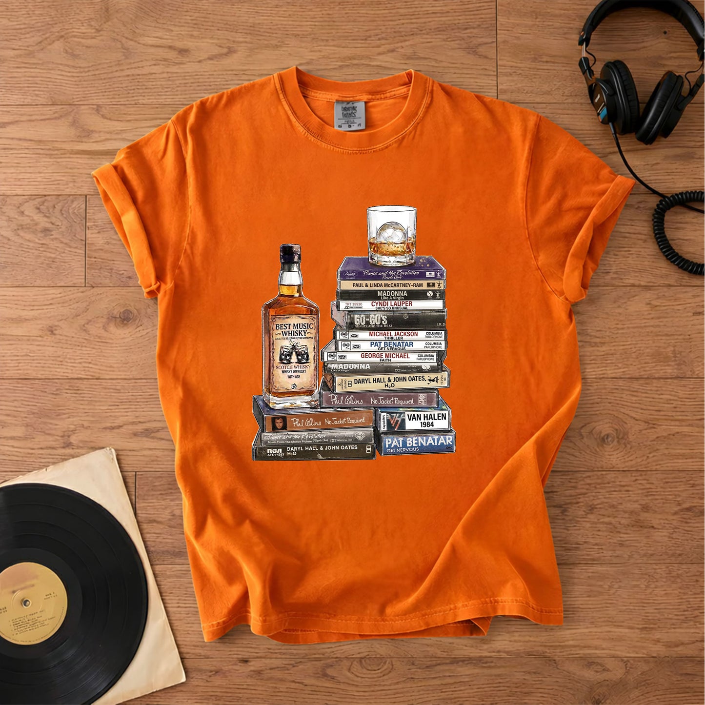 1980s Rock Album Cassette Collection T-Shirt – Retro Rock Music Michael Jackson Madonna and Bands Merch Tee