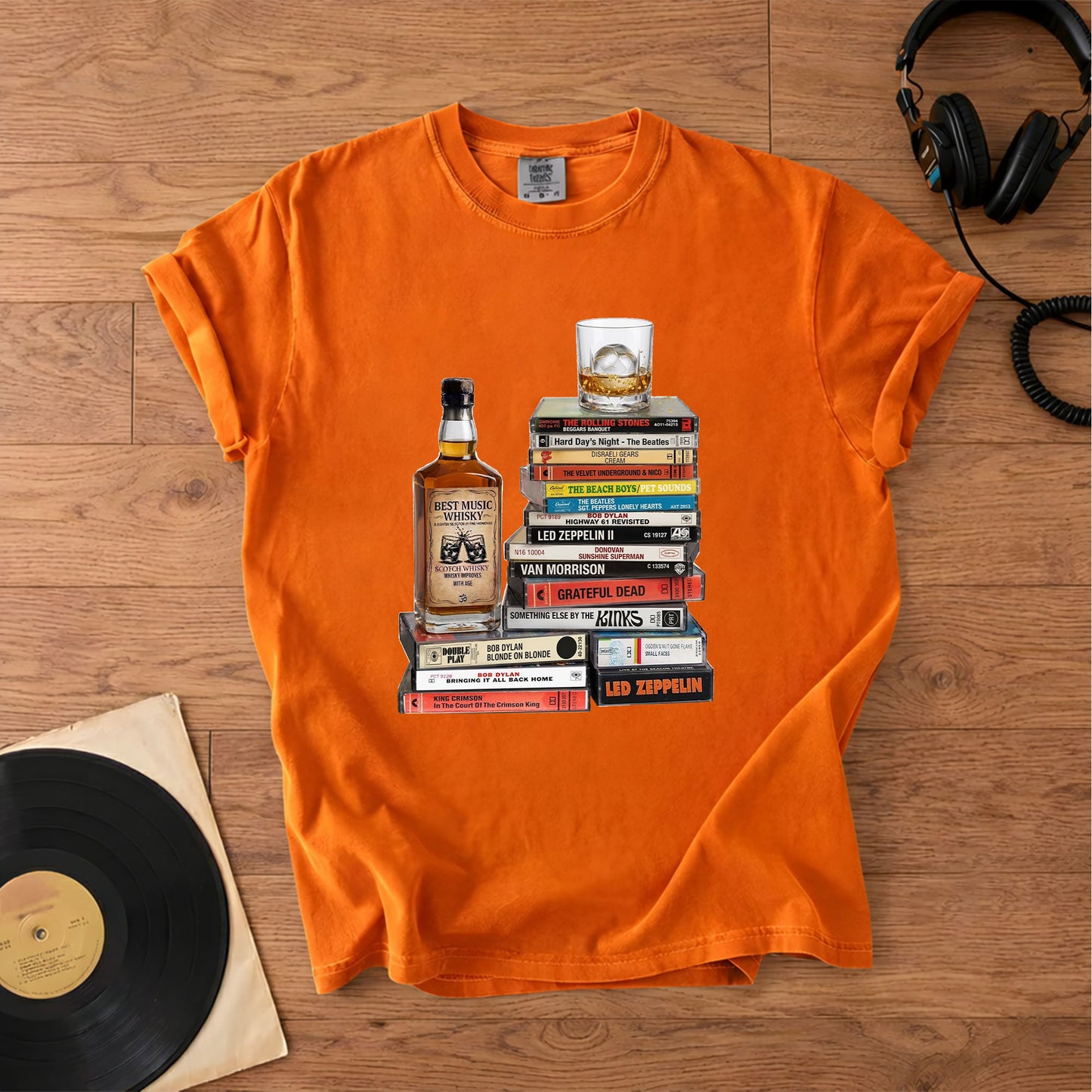 Classic Rock 1960s Cassette Album Collection T-Shirt – Vintage The Beatles The Rolling Stones Grateful Dead Led Zeppelin Tee