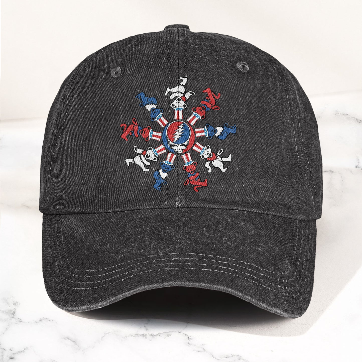 Grateful Dead Steal Your Face Dancing Bear Denim Cap – Vintage Music Grateful Dead Merch Gift for Dad (With Box)