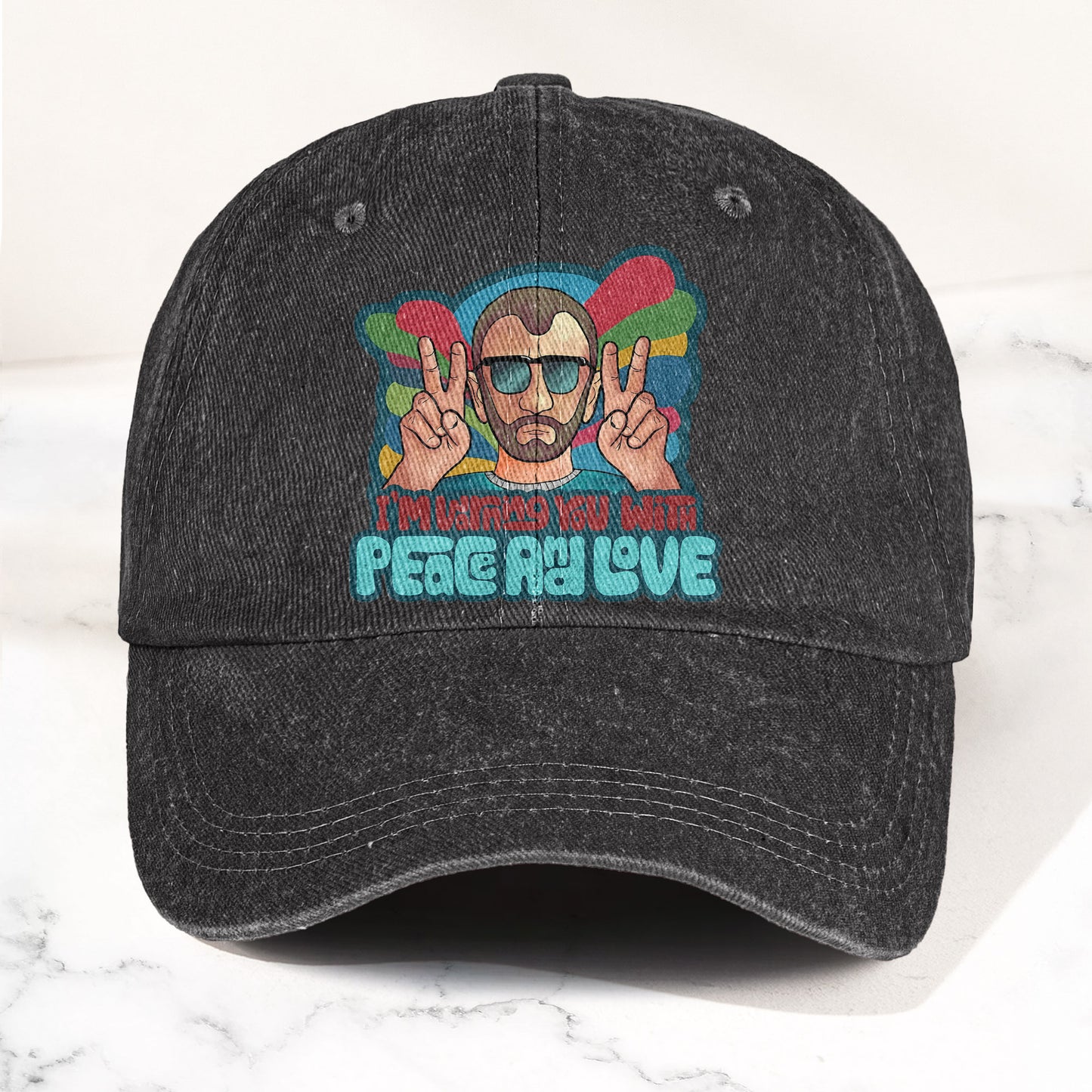 Beatles Ringo Starr Warning You With Peace and Love Denim Cap – Retro Rock Music Fan Cap (With Box)